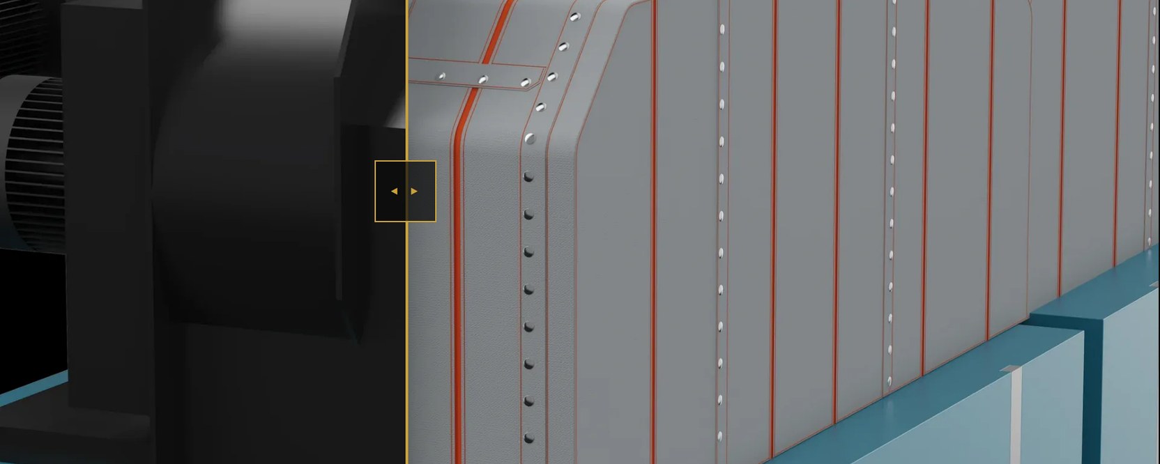 A boiler shown bare on one side of the divider and covered with Inzonex modular insulation on the other